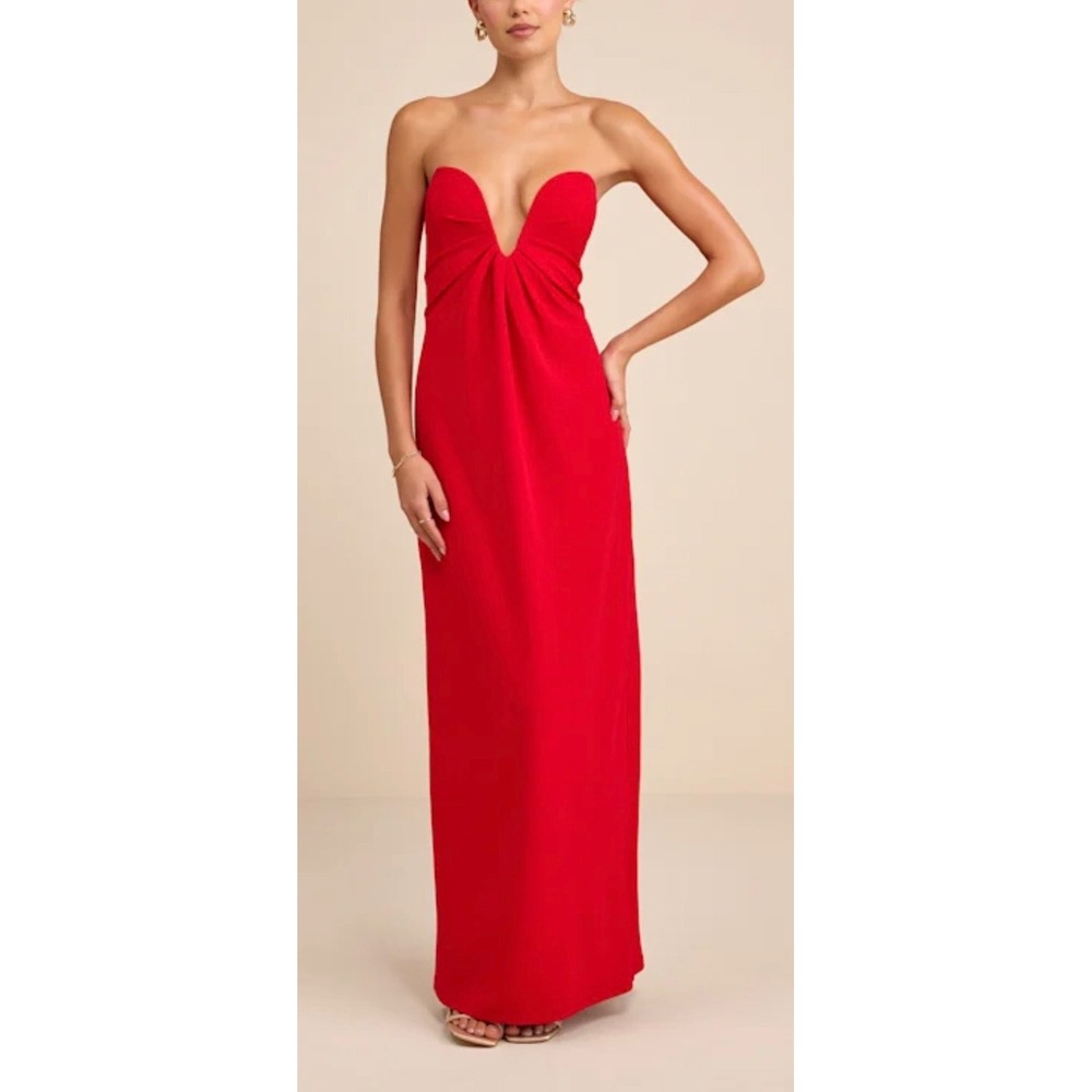 Lulus Red Strapless Sweetheart Knot Front Maxi Dress Small Gown NWOT